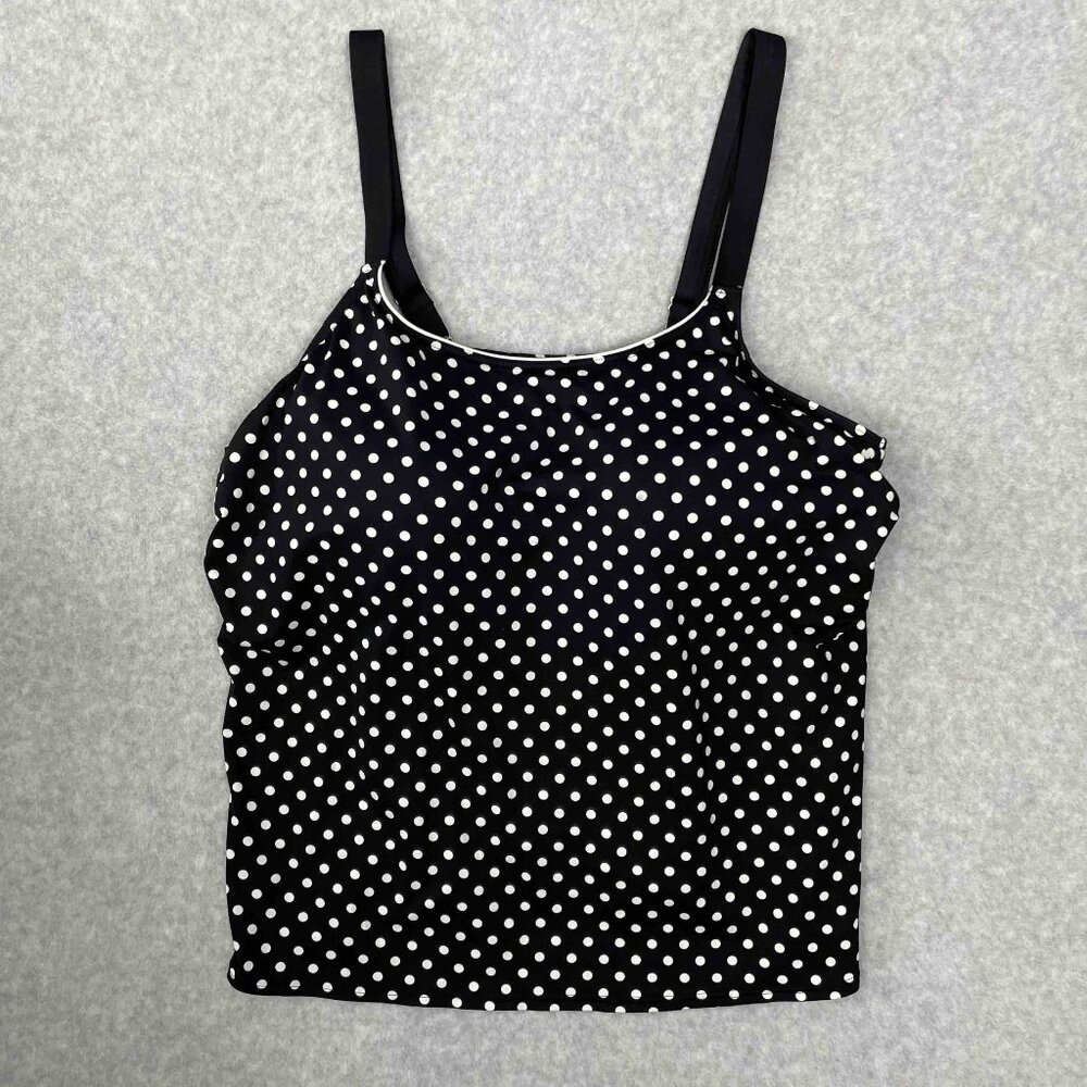 LANDS' END Womens Black and White Polka Dot Tankini Swim Top Size 22W
